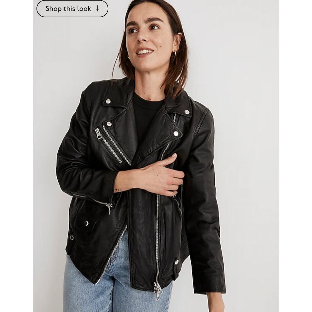 NWT Madewell Washed Leather Oversized Motorcycle Jacket